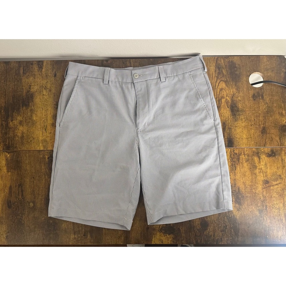 PGA Tour Mens Grey Gingham Plaid Golf Shorts Size 34 Performance Flat Front
